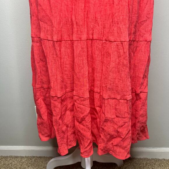 SLD Women's Coral Smocked Tiered Maxi Dress Tie Straps Size Medium Santorini - Picture 4 of 7